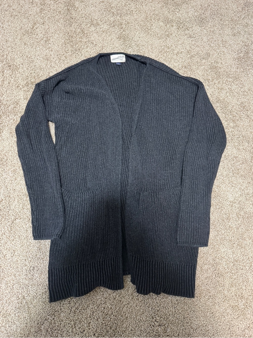 Small Women’s Universal Thread Open-Front Long Ribbed Cardigan - Charcoal Gray